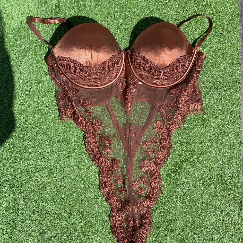 Elegant Brown Lace Bodysuit